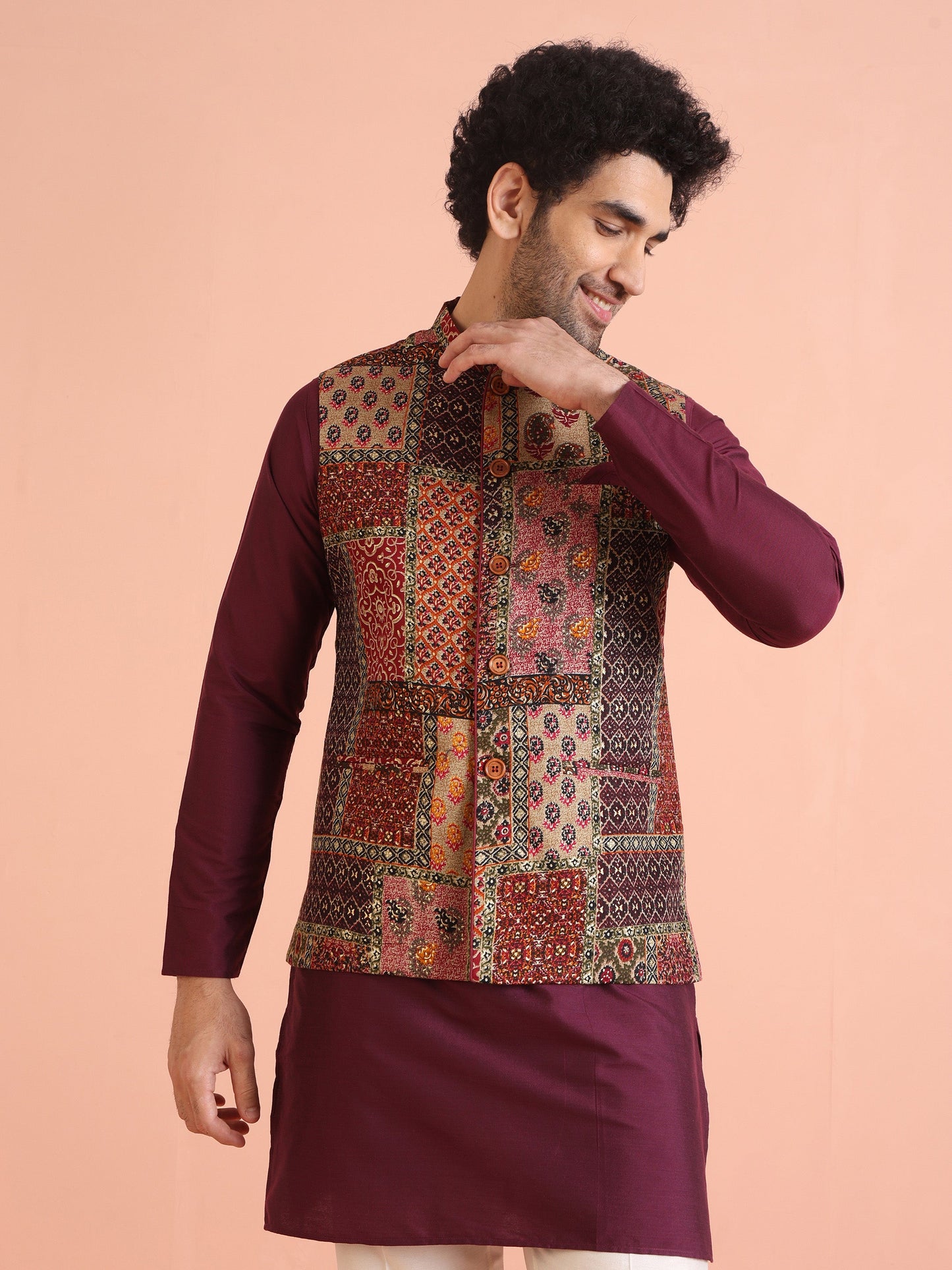 Men's Multi-color Printed Nehru Jacket