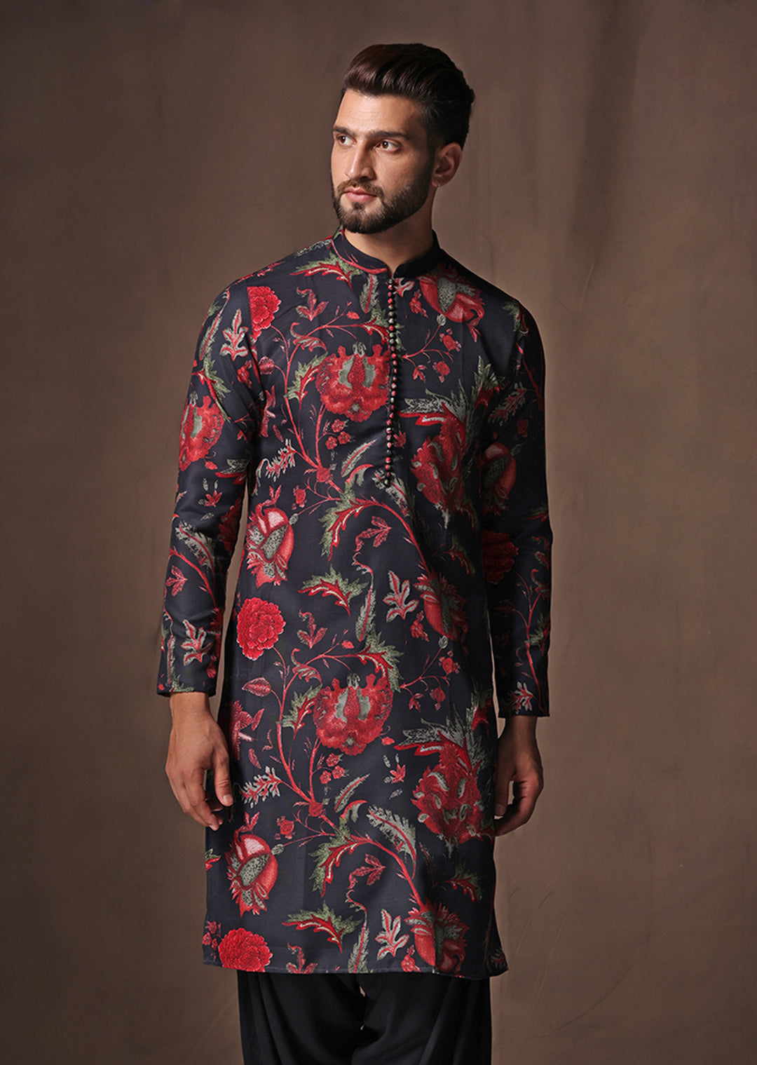 Men's Black Printed Kurta