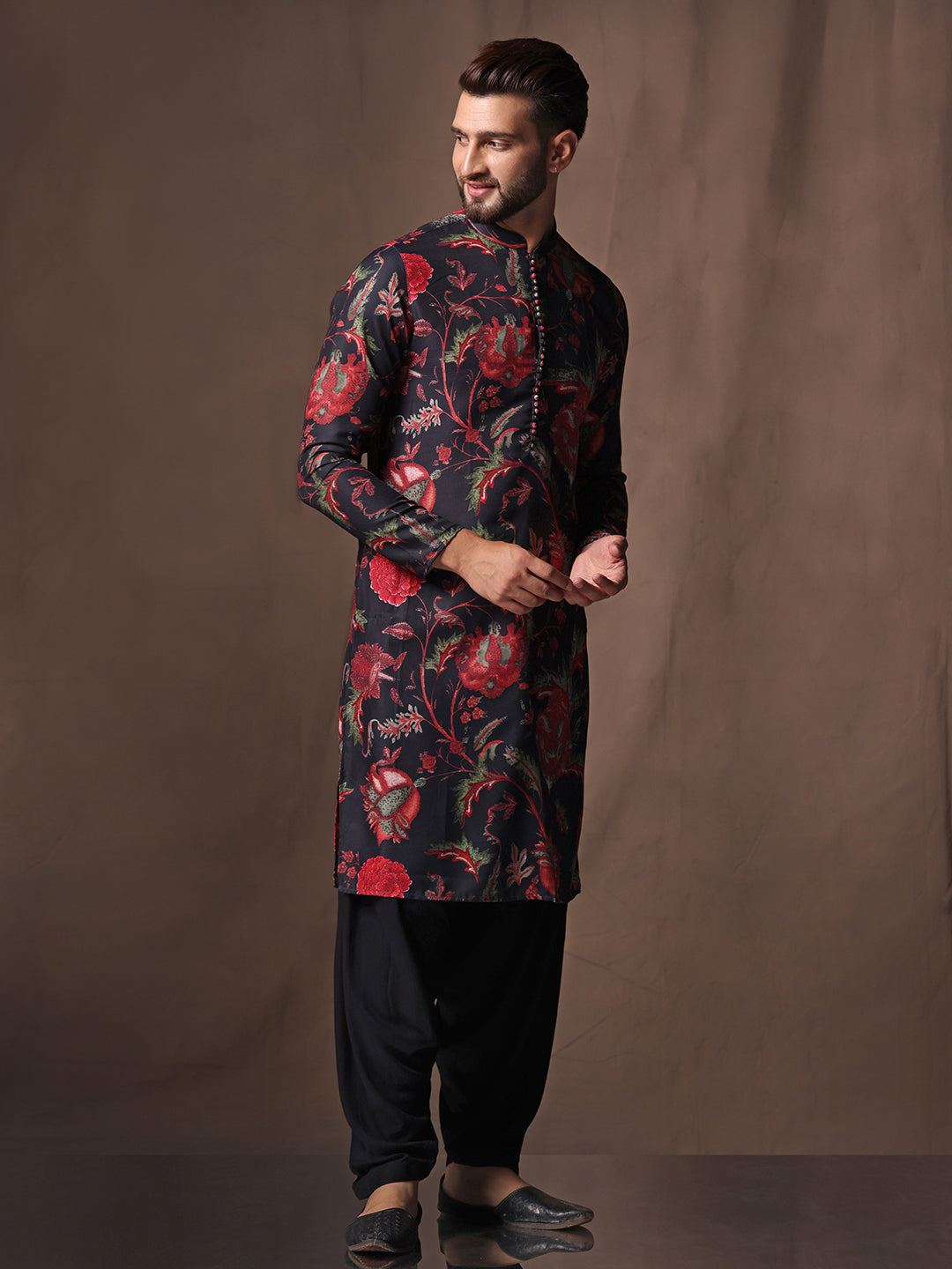 Men's Black Printed Kurta