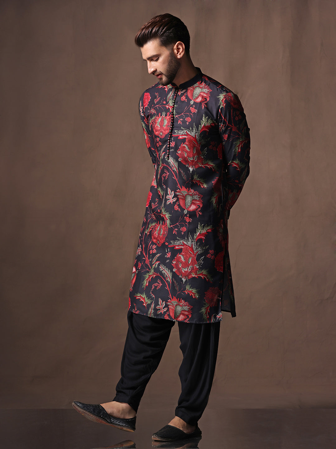 Men's Black Printed Kurta
