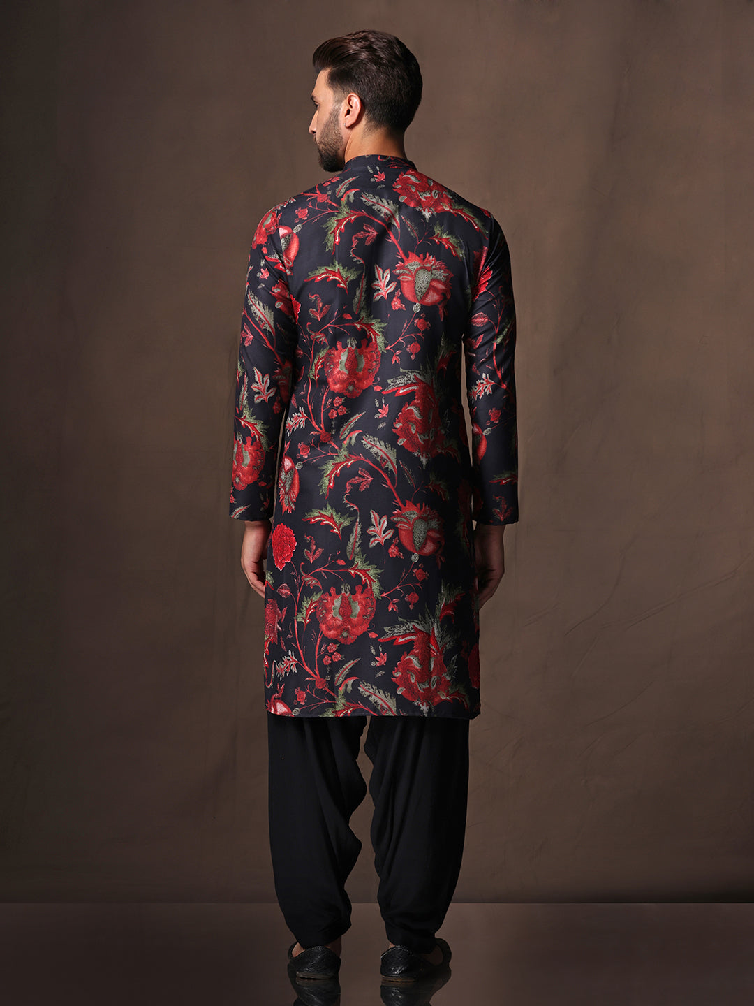 Men's Black Printed Kurta