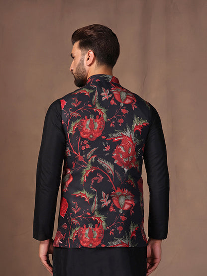 Men's Black Digital Print Nehru Jacket