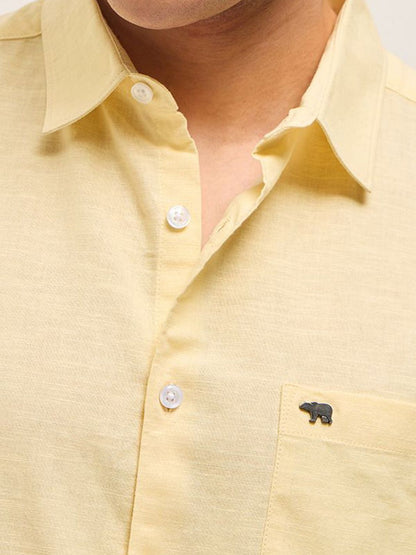 Men Slim Fit Solid Spread Collar Casual Cotton Linen Shirt