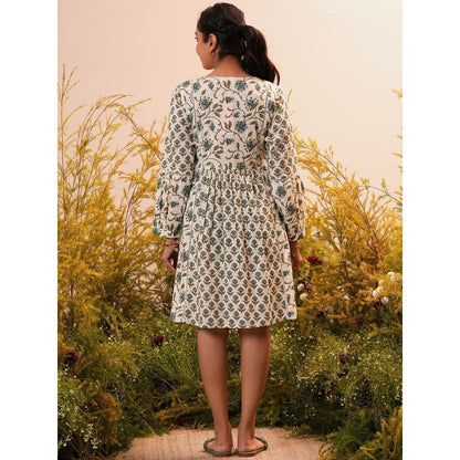 Libas Women's Beige Printed Cotton A-Line Dress
