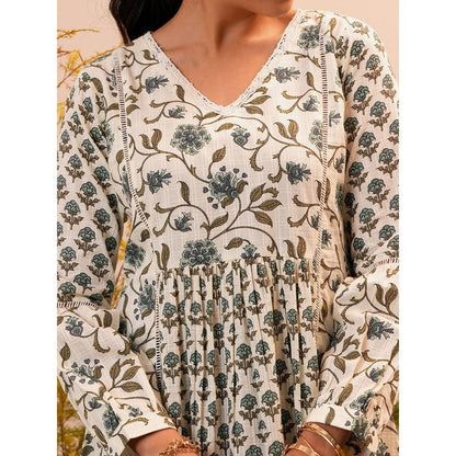 Libas Women's Beige Printed Cotton A-Line Dress