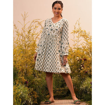 Libas Women's Beige Printed Cotton A-Line Dress