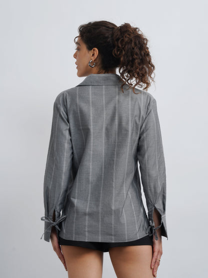 Grey Cotton Drawstring Shirt