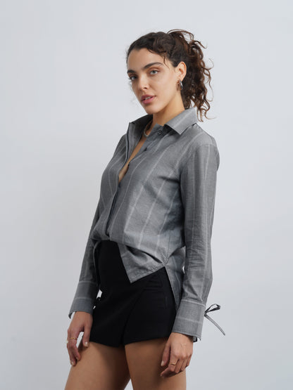 Grey Cotton Drawstring Shirt