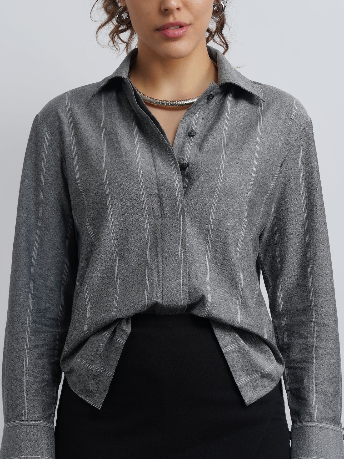 Grey Cotton Drawstring Shirt