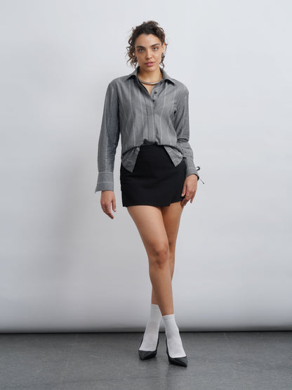 Grey Cotton Drawstring Shirt