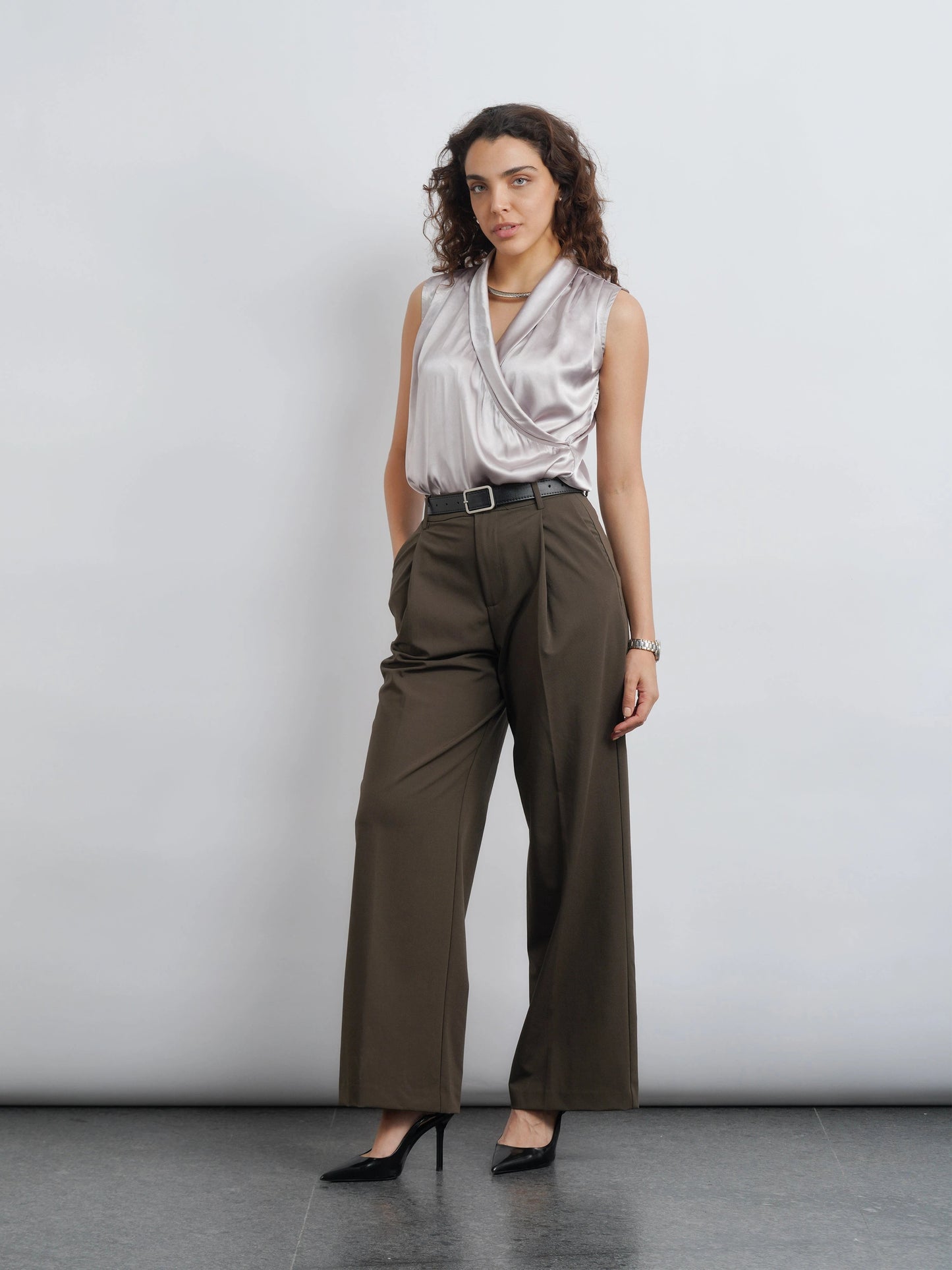 Lapel Satin Top - Silver Champagne