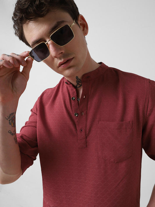 Exquisite Scarlet Red Textured Kurta