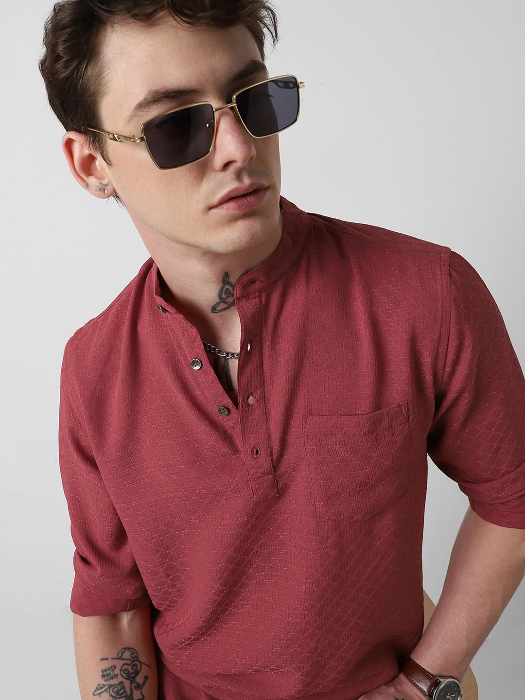 Exquisite Scarlet Red Textured Kurta