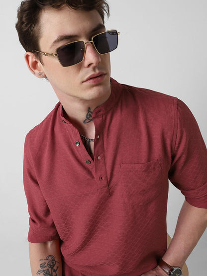 Exquisite Scarlet Red Textured Kurta