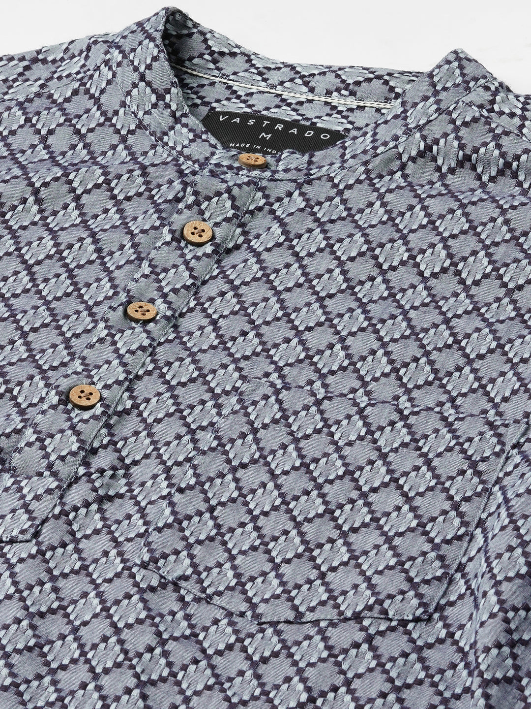 Grey & Navy Diamond Jacquard Weaved Kurta