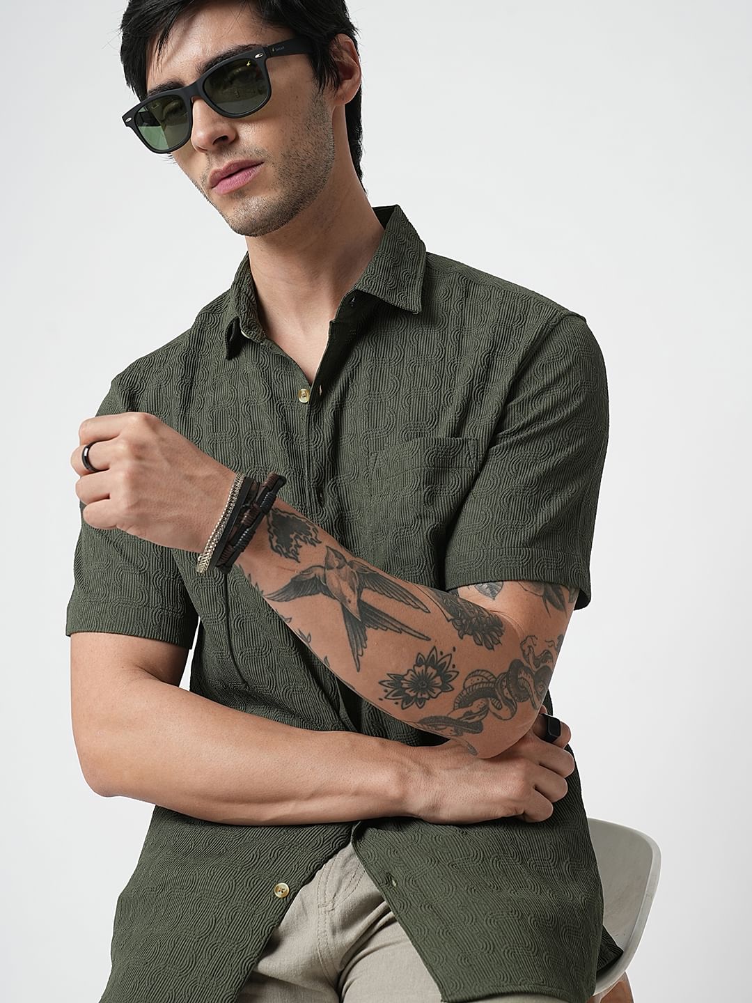 Hunter Green Textured Shirt