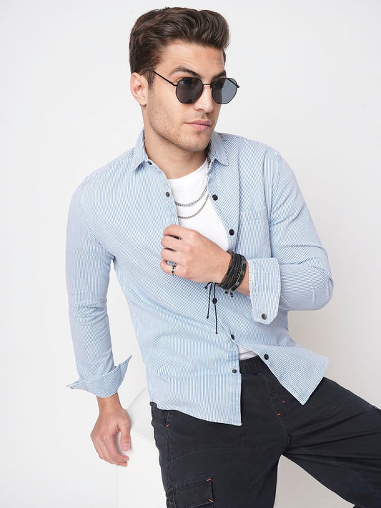 Denim Blue Pencil Stripe Shirt