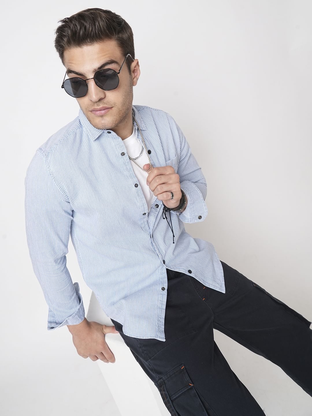 Denim Blue Pencil Stripe Shirt