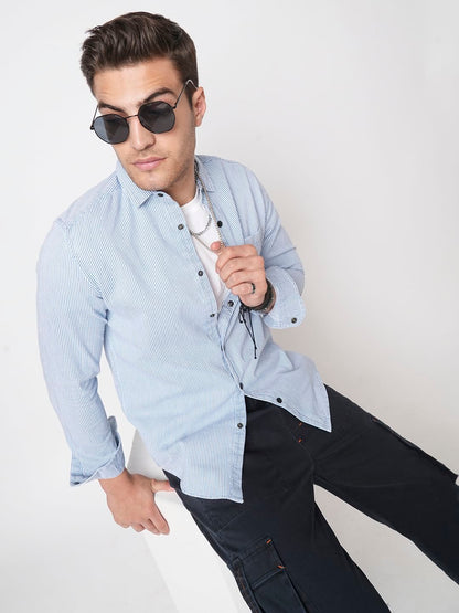 Denim Blue Pencil Stripe Shirt