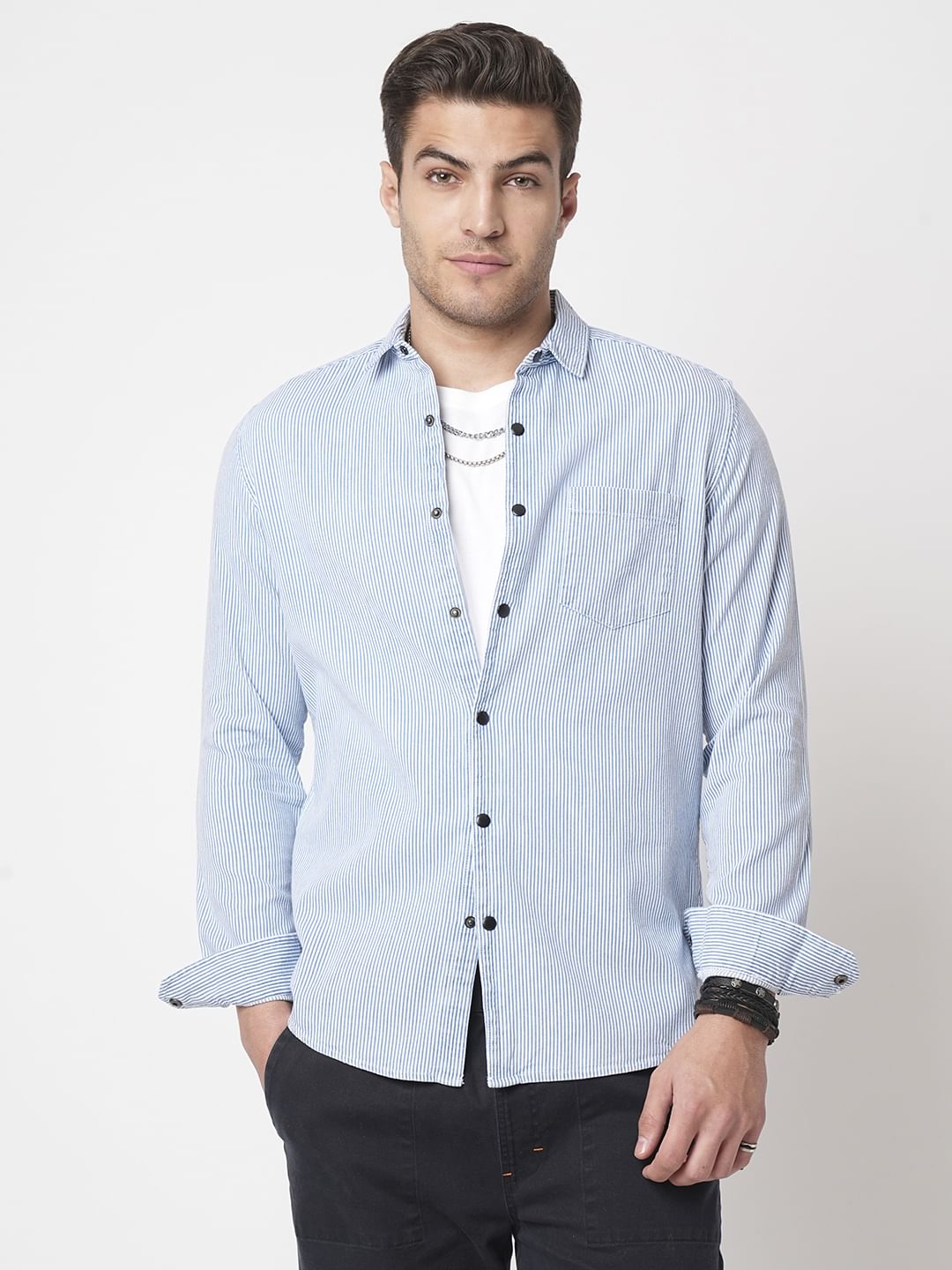 Denim Blue Pencil Stripe Shirt