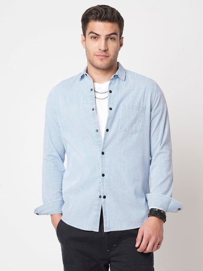 Denim Blue Pencil Stripe Shirt