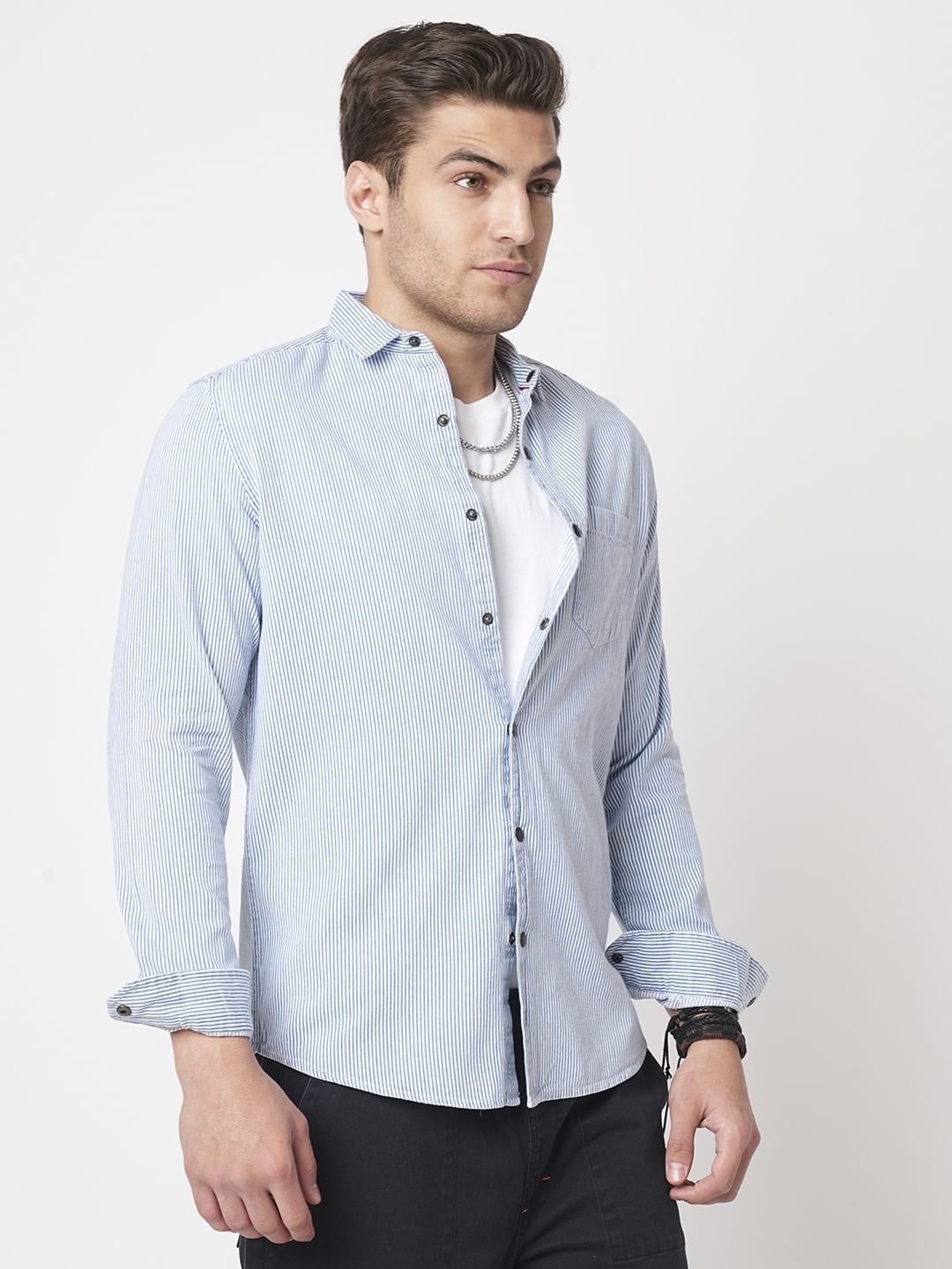 Denim Blue Pencil Stripe Shirt