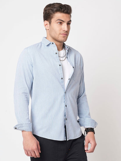 Denim Blue Pencil Stripe Shirt