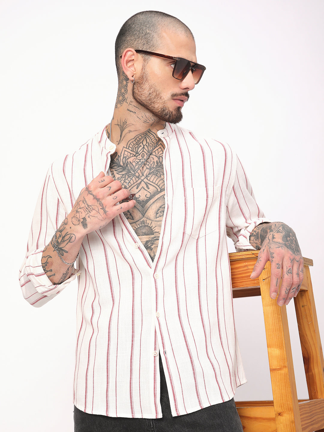 White & Maroon Pin Striped Shirt