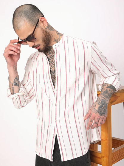 White & Maroon Pin Striped Shirt