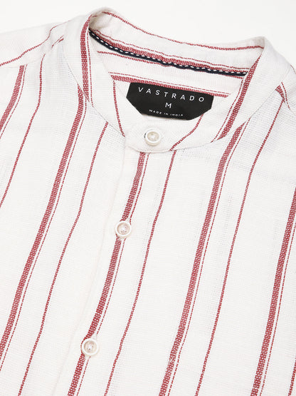 White & Maroon Pin Striped Shirt