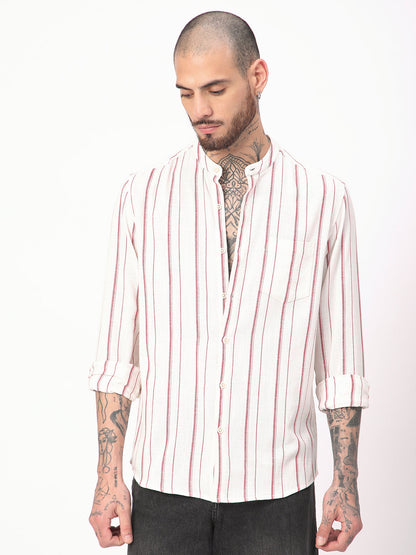 White & Maroon Pin Striped Shirt