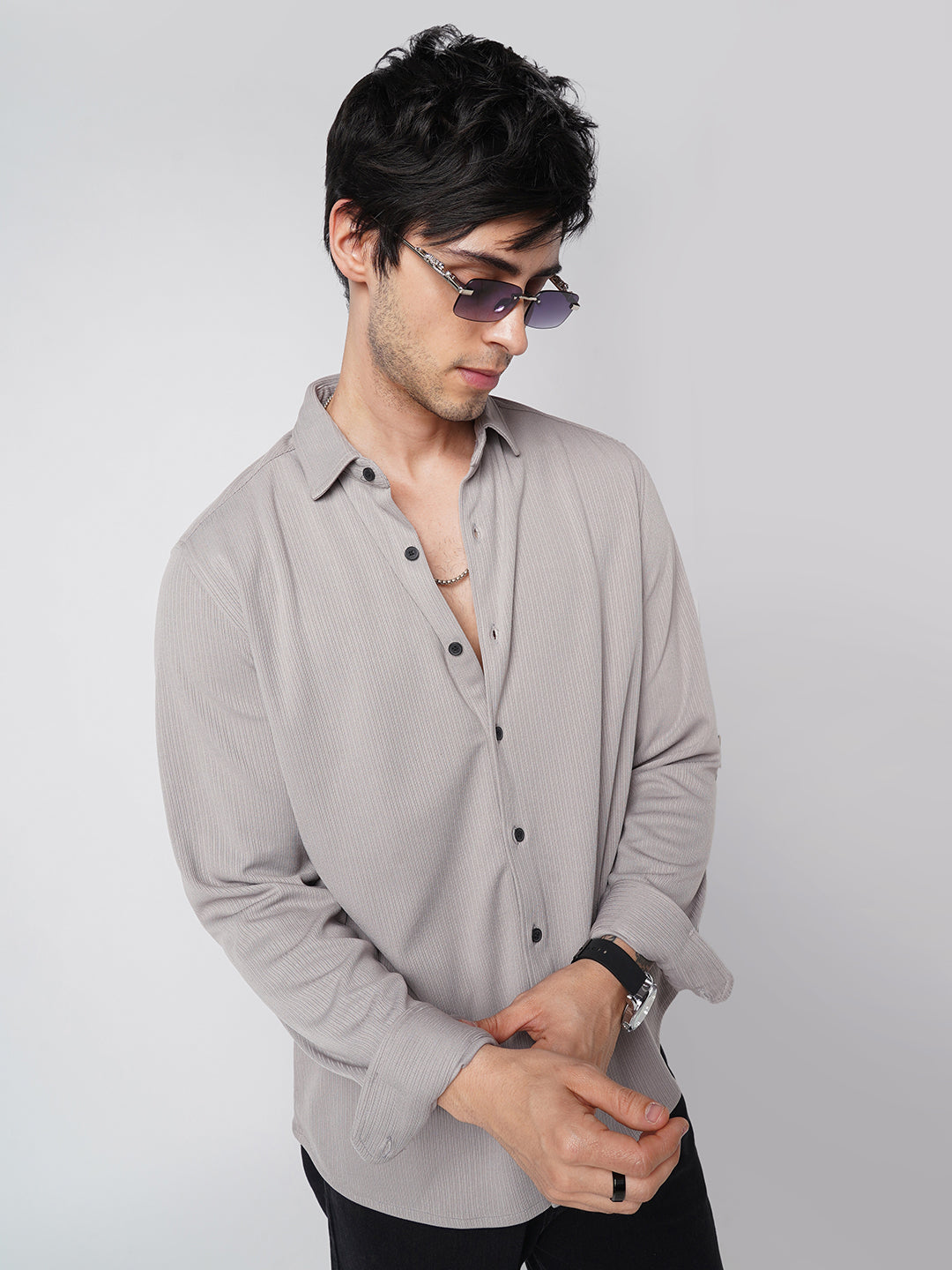 Sprauncy Cloud Grey Ribbed Knit Shirt