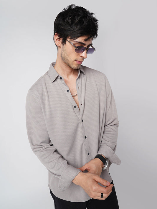 Sprauncy Cloud Grey Ribbed Knit Shirt