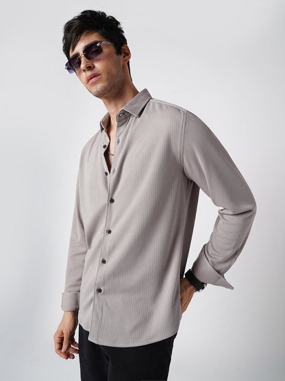 Sprauncy Cloud Grey Ribbed Knit Shirt