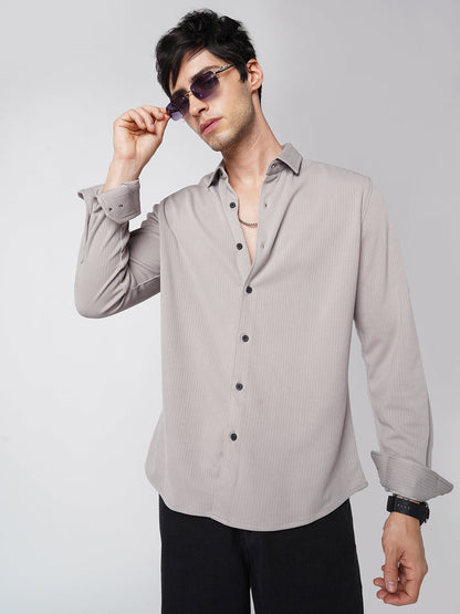 Sprauncy Cloud Grey Ribbed Knit Shirt