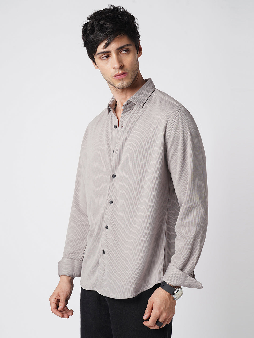 Sprauncy Cloud Grey Ribbed Knit Shirt