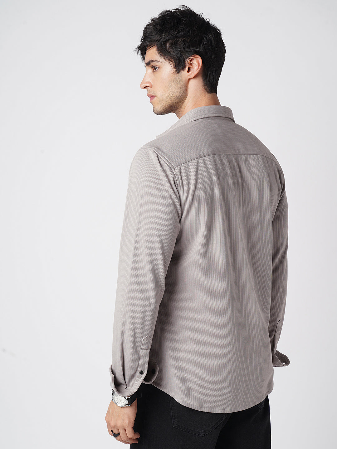 Sprauncy Cloud Grey Ribbed Knit Shirt