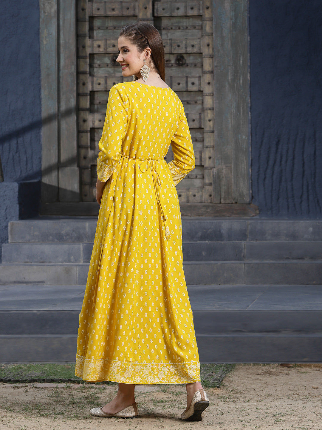 Stylum Women's Mustard Embroidered Long Kurta (MUSTRDDION)
