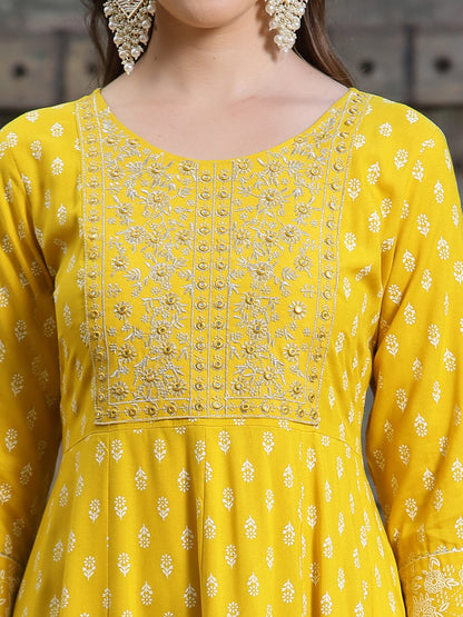 Stylum Women's Mustard Embroidered Long Kurta (MUSTRDDION)