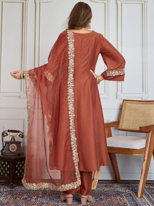 Brown Hand Embroidered Anarkali Set