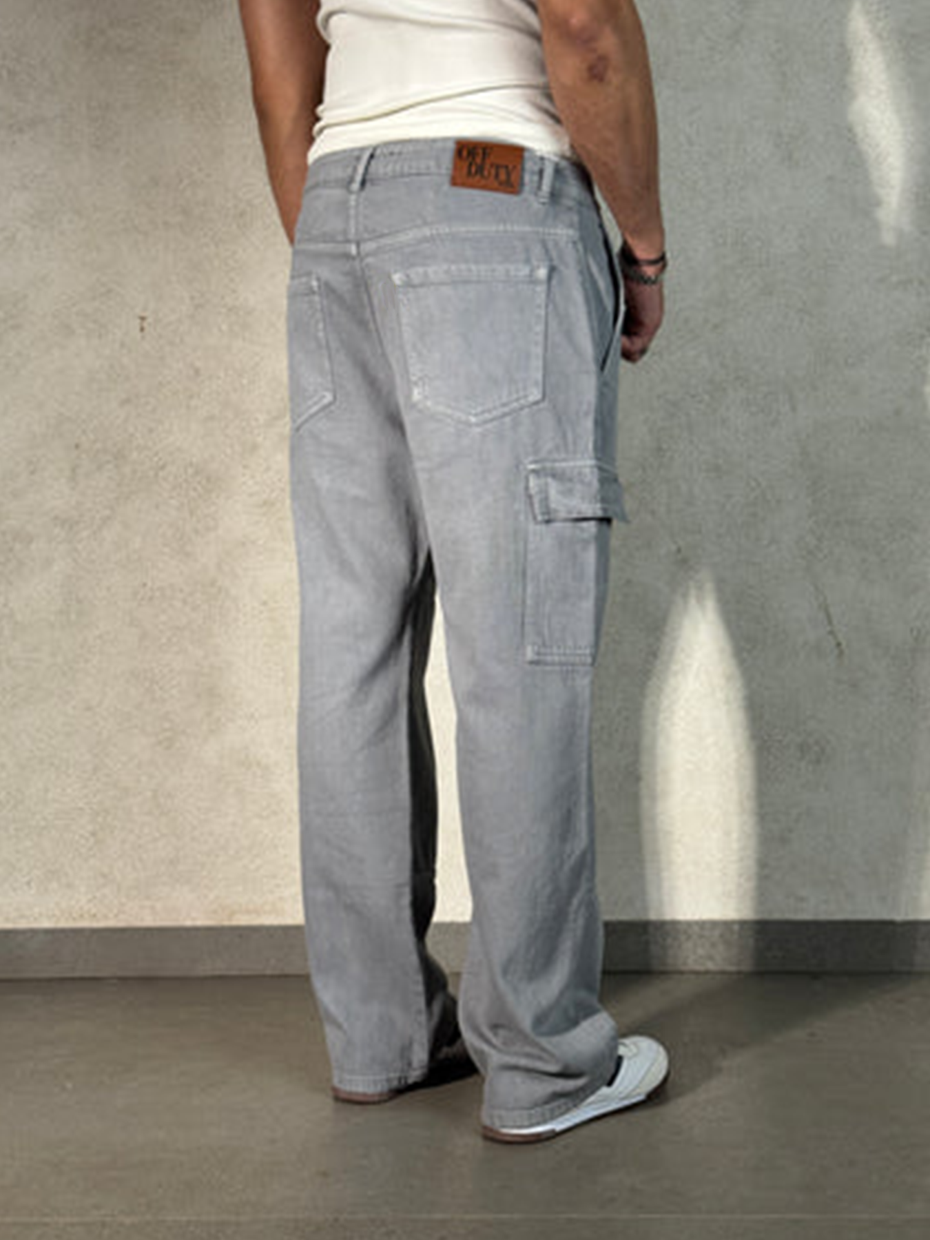 Moonstone Grey Flap Pocket Side Cargo Jeans