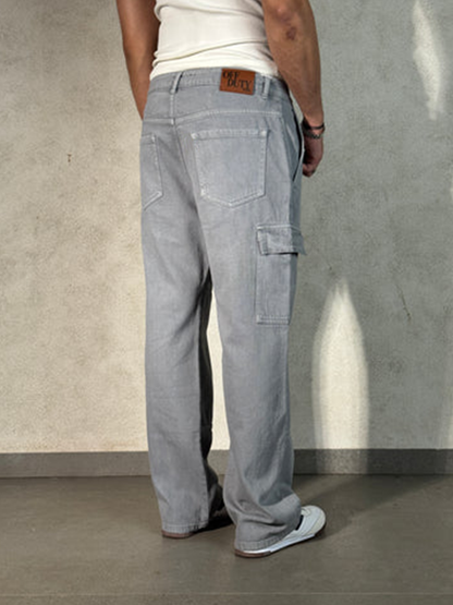 Moonstone Grey Flap Pocket Side Cargo Jeans