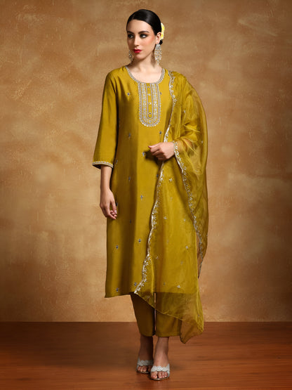 Mustard Embroidery Work Cotton Blend Salwar Set