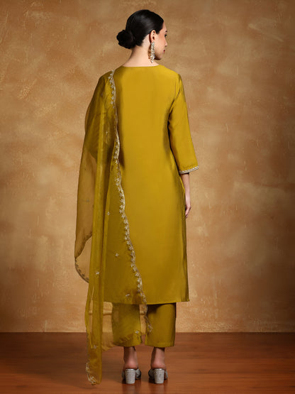 Mustard Embroidery Work Cotton Blend Salwar Set