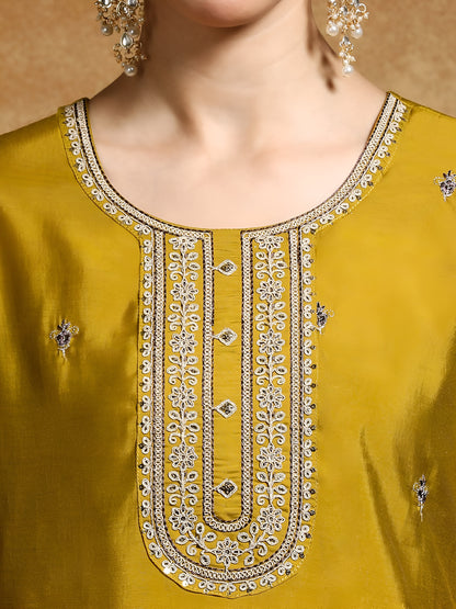 Mustard Embroidery Work Cotton Blend Salwar Set