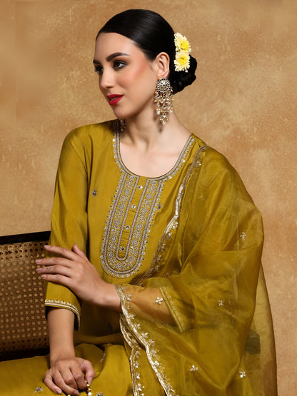 Mustard Embroidery Work Cotton Blend Salwar Set