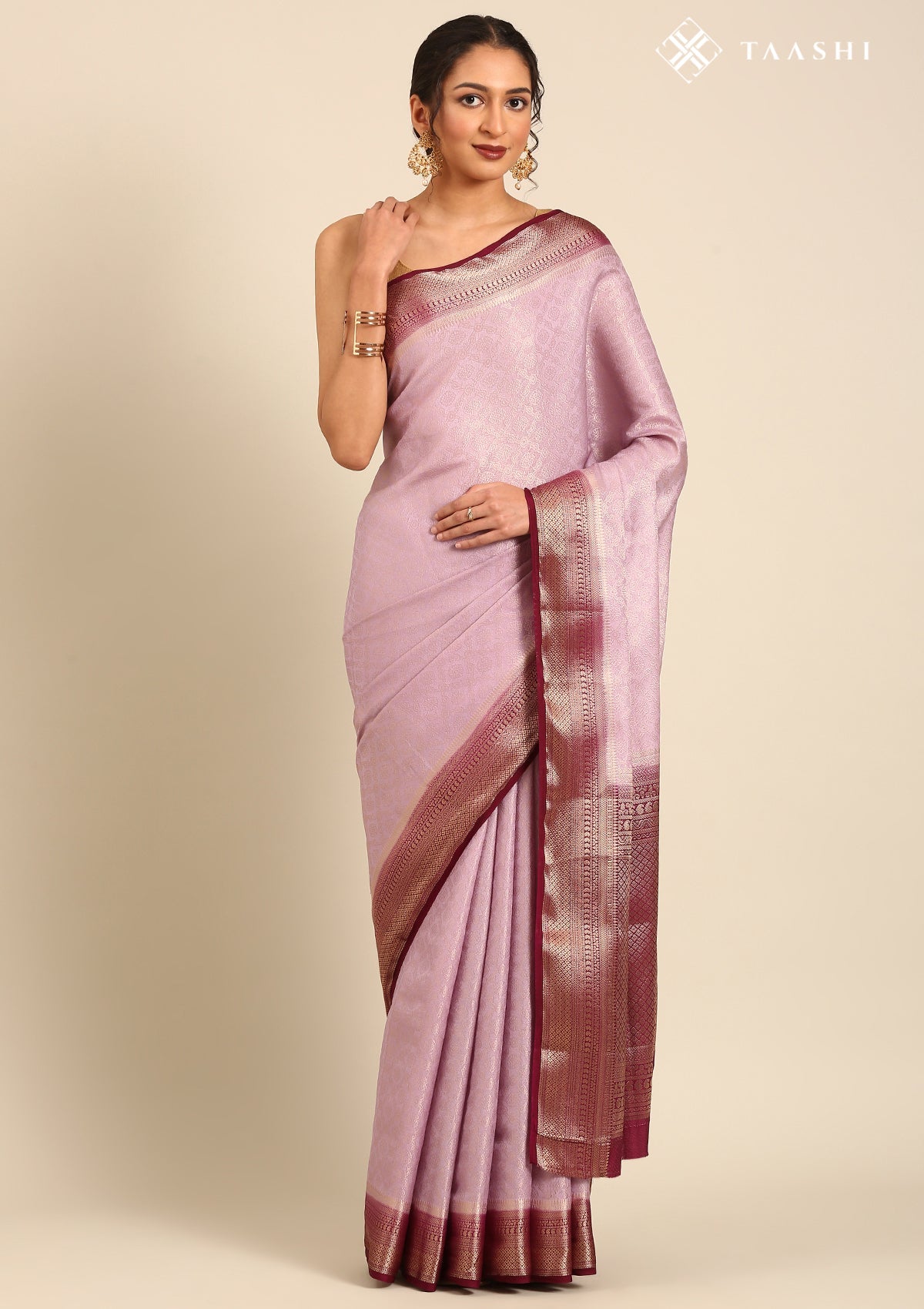 Lavender Brocade Jaal Pattern Crepe Saree