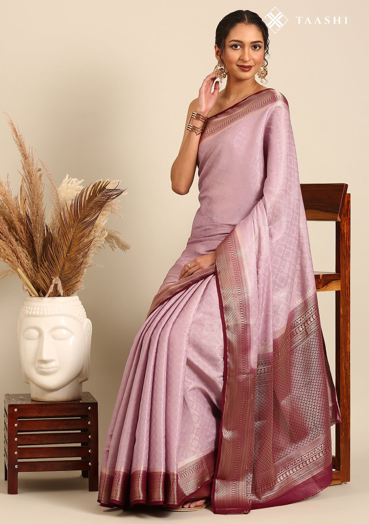Lavender Brocade Jaal Pattern Crepe Saree