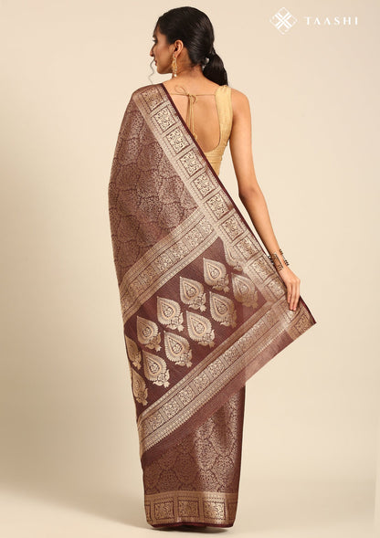 Chocolate Brown Brocade Crepe Saree