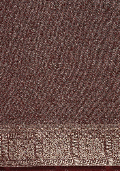 Chocolate Brown Brocade Crepe Saree